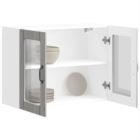 Armoire murale de cuisine avec porte vitrée "Lucca"-Armoire suspendue de rangement Bois d'ingénierie Sonoma gris 443470 (1/5)