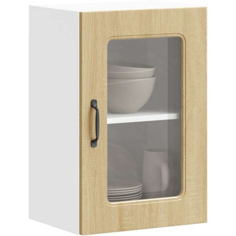 Armoire murale de cuisine avec porte vitrée "Kalmar"-Armoire suspendue de rangement en bois d'ingénierie chêne Sonoma 596391 (1/5)