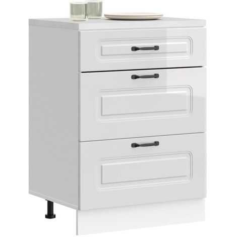 Armoire de cuisine-Meuble de cuisine-Armoire de rangement Kalmar blanc brillant bois ingénierie 897421 (1/5)