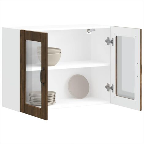 Armoire murale de cuisine avec porte vitrée "Lucca"-Armoire suspendue de rangement Chêne fumé Bois d'ingénierie 397169 (1/5)