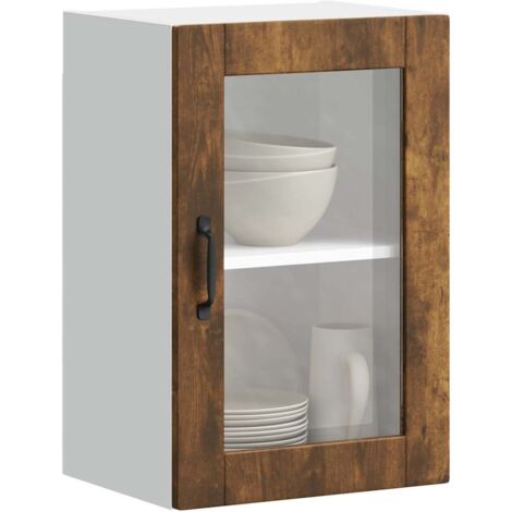 Armoire murale de cuisine avec porte en verre-Armoire suspendue de rangement Porto chêne fumé 568368 (1/5)