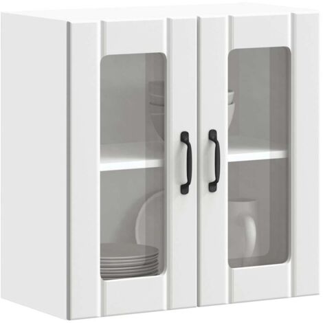 Armoire murale de cuisine avec porte en verre-Armoire suspendue de rangement Lucca blanc 876369 (1/5)