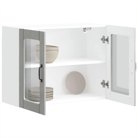 Armoire murale de cuisine avec porte en verre-Armoire suspendue de rangement Lucca gris béton 951859 (1/5)