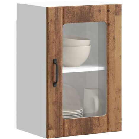 Armoire murale de cuisine avec porte en verre-Armoire suspendue de rangement Lucca vieux bois 512555 (1/5)