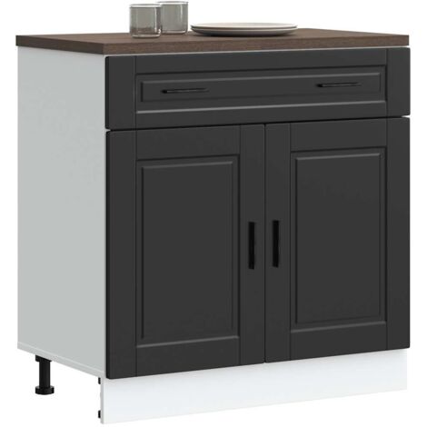Maison Chic – Armoire de cuisine noire en bois d'ingénierie – Dimensions 80 x 46 x 81,5 cm – 2 portes et 1 tiroir – Surface résistante à l'humidité