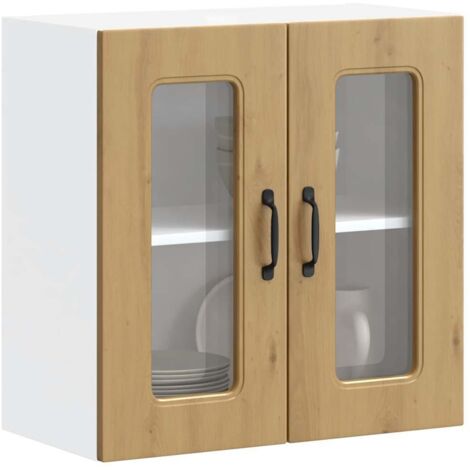 Armoire murale de cuisine avec porte vitrée "Kalmar"-Armoire suspendue de rangement Chêne artisanal Bois d'ingénierie 476044 (1/5)