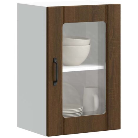 Armoire murale de cuisine et porte en verre Lucca-Meuble suspendu de rangement chêne marron 967833 (1/5)