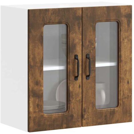 Armoire murale de cuisine avec porte vitrée "Kalmar"-Armoire suspendue de rangement Chêne fumé Bois d'ingénierie 875626 (1/5)
