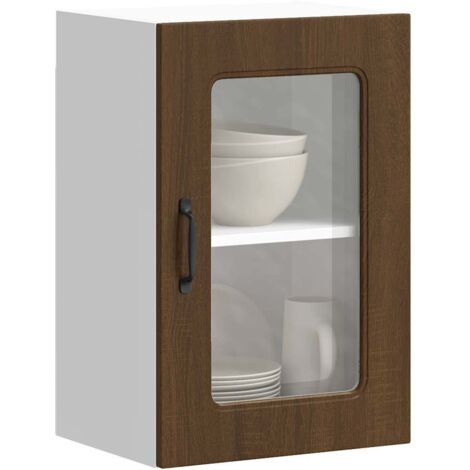 Armoire murale de cuisine et porte en verre Kalmar-Meuble de cuisine murale-Armoire suspendue de rangement chêne marron 128626 (1/5)