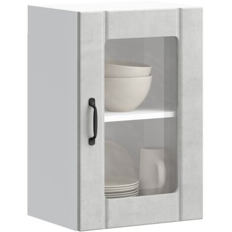 Armoire murale de cuisine avec porte en verre-Armoire suspendue de rangement Lucca gris béton 606547 (1/5)