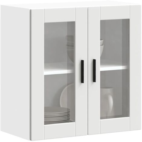 Armoire murale de cuisine avec porte en verre-Armoire suspendue de rangement Porto blanc 637221 (1/5)