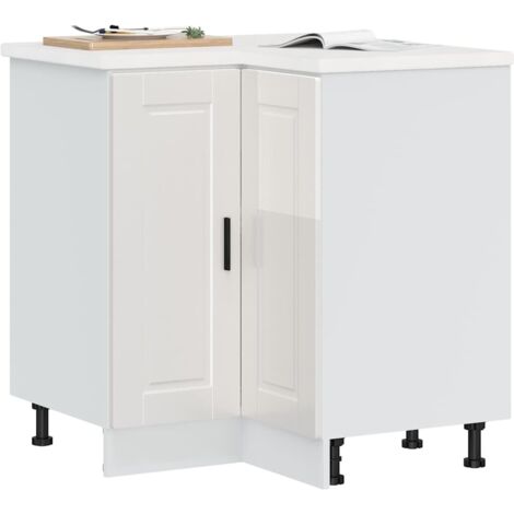 Maison Chic – Armoire d'angle de cuisine blanc brillant – Bois d'ingénierie – Dimensions 75,5 x 75,5 x 81,5 cm – Avec pieds réglables