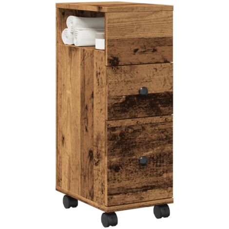 Meuble étroit de salle de bain à roulettes-Armoire de salle de bain vieux bois 561745 (1/5)