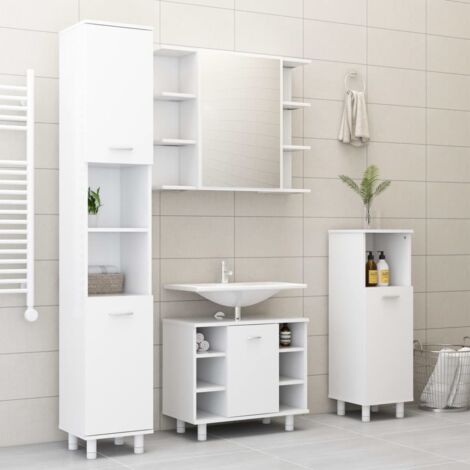 Ensemble de meubles de salle de bain 4 pcs-Meuble de salle de bain Blanc Bois ingénierie 681730 (1/5)