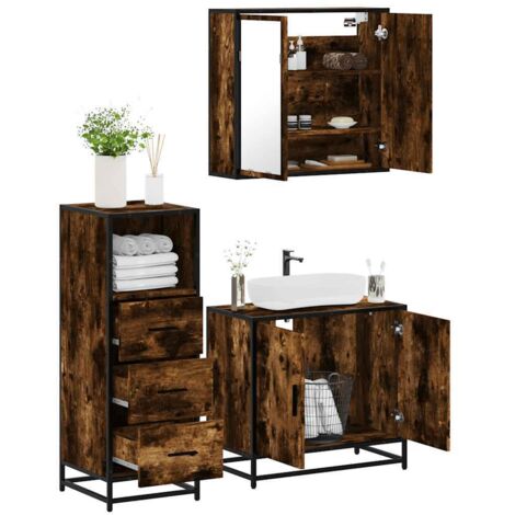 Ensemble de meubles de salle de bain 3 pcs-Meuble de salle de bain Chêne fumé 658585 (1/5)