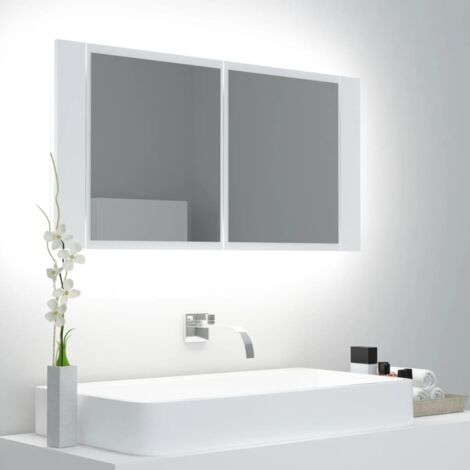Armoire salle de bain à miroir LED-Meuble de salle de bain Blanc 90x12x45 cm Acrylique 185361 (1/5)