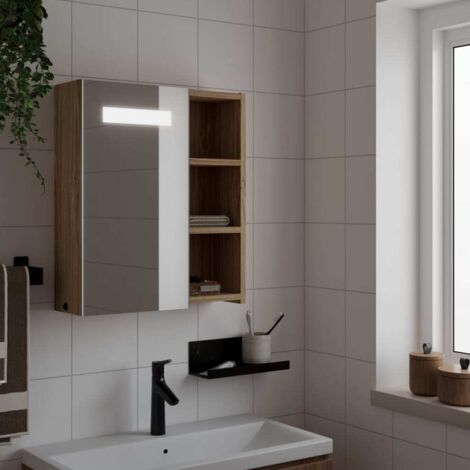 Armoire de salle de bain à miroir avec LED-Meuble de salle de bain chêne 45x13x52 cm 359220 (1/5)