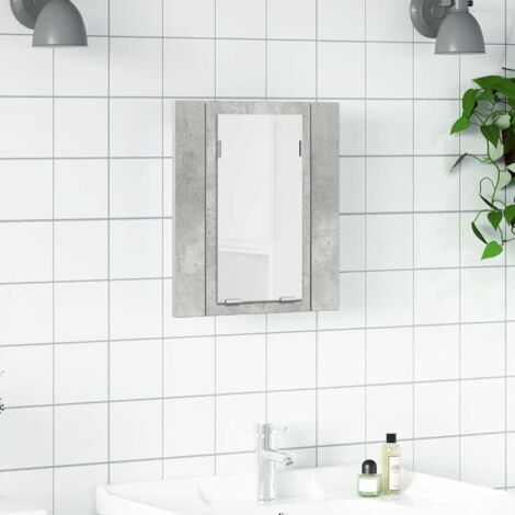 Armoire de salle de bain à miroir LED-Meuble de salle de bain Gris béton Acrylique 677104 (1/5)