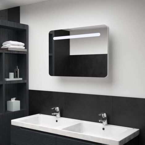 Armoire de salle de bain à miroir LED-Meuble de salle de bain 80x9,5x55 cm 680183 (1/5)