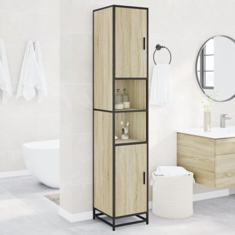 Armoire de salle de bain-Meuble de salle de bain chêne sonoma bois d'ingénierie métal 872262 (1/5)