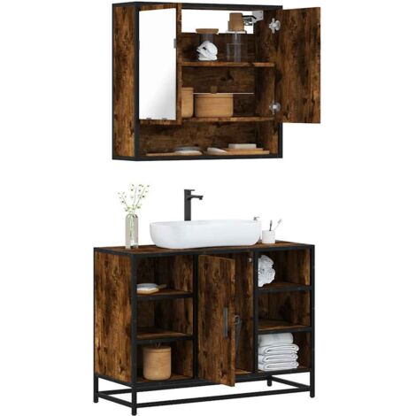 Ensemble de meubles de salle de bain 2 pcs-Meuble de salle de bain Chêne fumé 724679 (1/5)