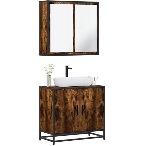 Ensemble de meubles de salle de bain 2 pcs-Meuble de salle de bain Chêne fumé 802055 (1/5)