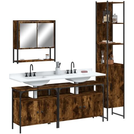 Ensemble de meubles de salle de bain 4 pcs-Meuble de salle de bain Chêne fumé Bois 740431 (1/5)