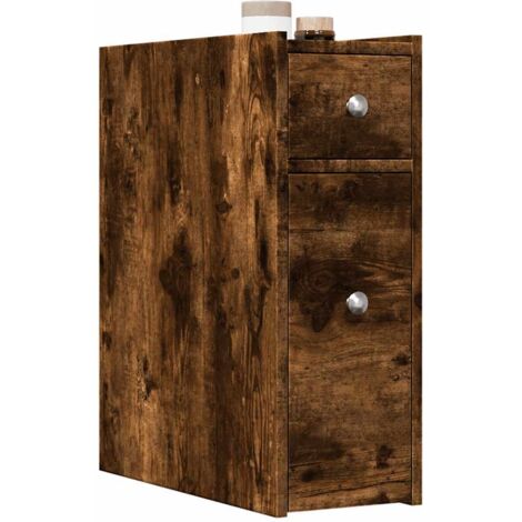 Armoire de salle de bain-Meuble de salle de bain étroite avec roulettes chêne fumé 384201 (1/5)