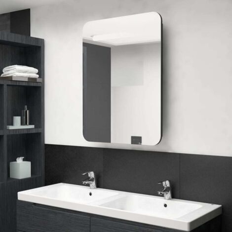 Armoire de salle de bain à miroir LED-Meuble de salle de bain noir 60x11x80 cm 886698 (1/5)