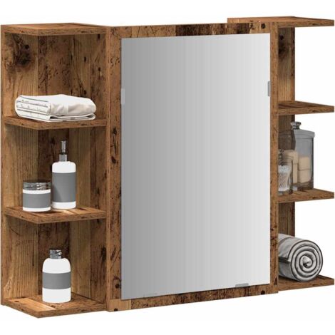 Armoire à miroir de salle de bain-Meuble de salle de bain vieux bois bois d'ingénierie 527042 (1/5)