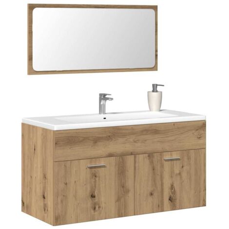 Armoire de salle de bain avec miroir-Meuble de salle de bain chêne artisanal 493124