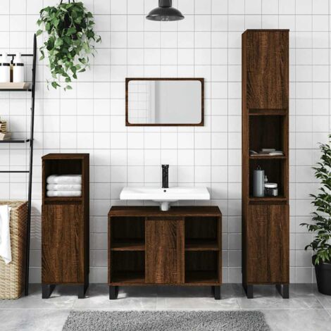 Armoire salle de bain-Meuble de salle de bain chêne marron 80x33x60cm bois d'ingénierie 602315 (1/5)