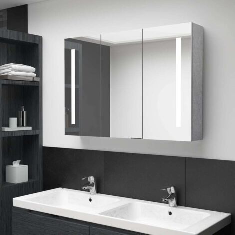 Armoire de salle de bain à miroir LED-Meuble de salle de bain Gris béton 89x14x62 cm 335877 (1/5)