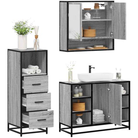Ensemble de meubles de salle de bain 3 pcs-Meuble de salle de bain Sonoma gris 812644 (1/5)