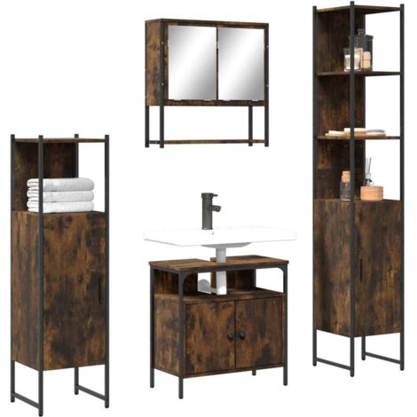 Ensemble de meubles de salle de bain 4 pcs-Meuble de salle de bain Chêne fumé Bois 637697 (1/5)
