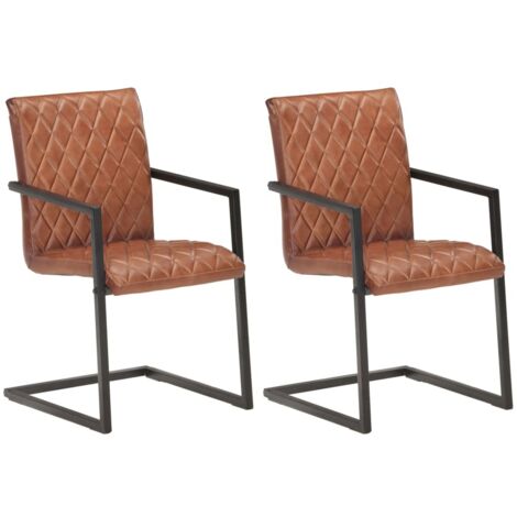 Chaises à manger cantilever lot de 2-Chaises de Salle à Manger-Chaise de cuisine marron cuir véritable 674538 (1/5)