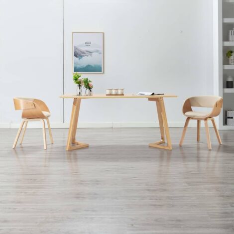 Chaises à manger lot de 2-Chaises de Salle à Manger-Chaise de cuisine crème bois courbé et similicuir 960360 (1/5)
