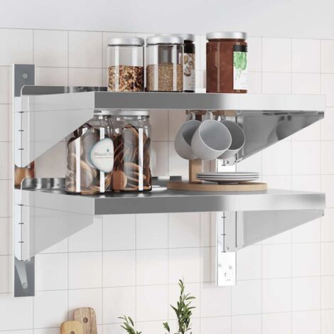 Étagère murale à 2 niveaux-Étagère flottante-Étagère de rangement suspendue 50x40x48 cm argenté acier inoxydable 653494 (1/5)