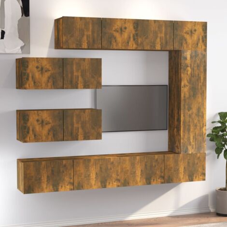 Ensemble de meubles TV 7 pcs-Banc TV-Meuble Télé Chêne fumé Bois d'ingénierie 559362 (1/5)