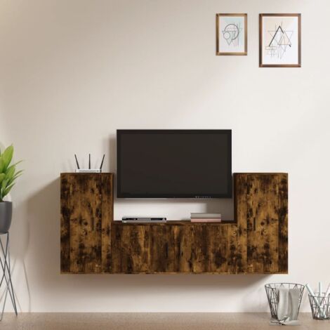 Ensemble de meubles TV 3 pcs-Banc TV-Meuble Télé Chêne fumé Bois d ...