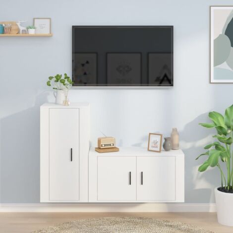 Ensemble de meubles TV 2 pcs-Banc TV-Meuble Télé Blanc Bois d'ingénierie 346638 (1/5)