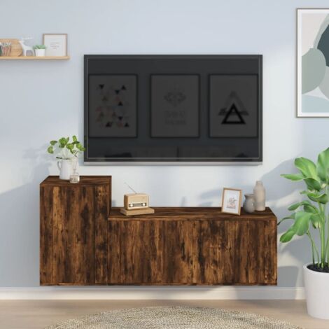 Ensemble de meubles TV 2 pcs-Banc TV-Meuble Télé Chêne fumé Bois d'ingénierie 633151 (1/5)