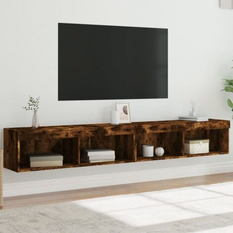 Meubles TV avec LED 2 pcs-Banc TV-Meuble Télé avec lumières chêne fumé 100x30x30 cm 369524 (1/5)