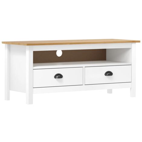 Meuble TV-Banc TV-Meuble Télé Hill Range Blanc 110x40x47 cm Bois de pin solide 601055 (1/4)