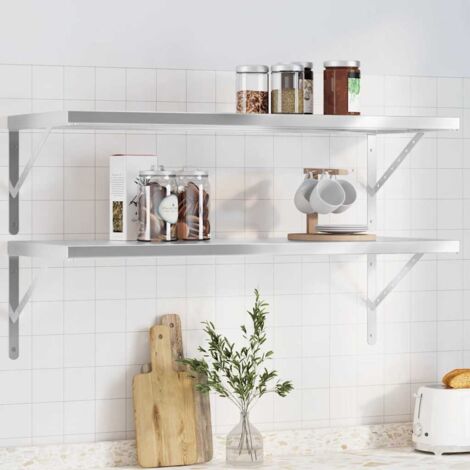 Étagères murales 2 pcs-Étagère flottante-Étagère de rangement suspendue 100x40x3 cm argenté acier inoxydable 285745 (1/5)