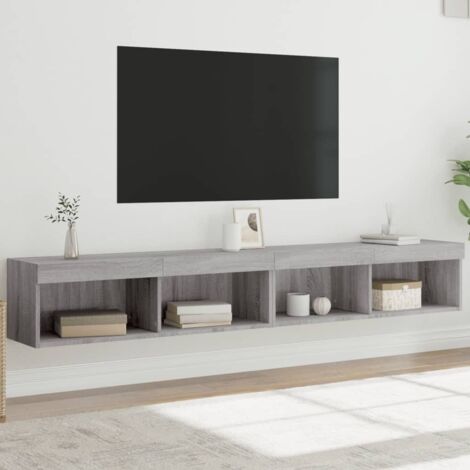 Meubles TV avec LED 2 pcs-Banc TV-Meuble Télé avec lumières sonoma gris 100x30x30 cm 863734 (1/5)