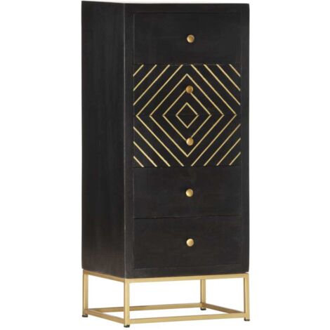 Armoire à tiroirs-Meuble de rangement avec tiroir Noir et doré 45x30x105 cm Bois de manguier 656287 (1/5)