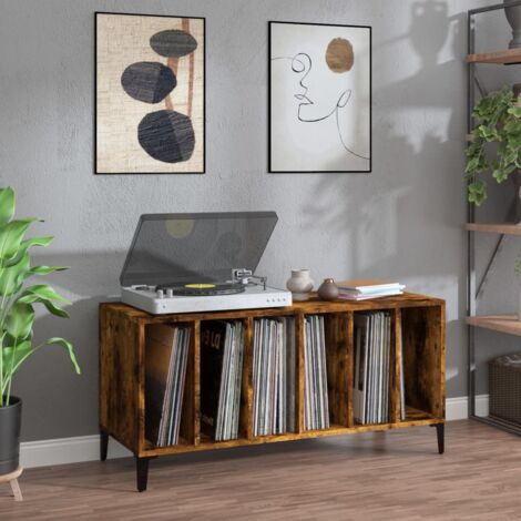Armoire à disques-Étagère range CD-Meuble de rangement chêne fumé 100x38x48 cm bois d'ingénierie 641669 (1/5)