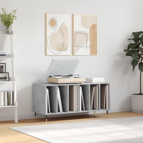 Armoire à disques-Étagère range CD-Meuble de rangement gris béton 100x38x48 cm bois d'ingénierie 649290 (1/5)