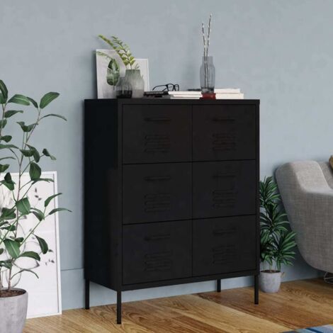Armoire à tiroirs-Meuble de rangement avec tiroir Noir 80x35x101,5 cm Acier 118971